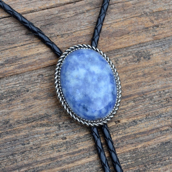 Blue Spot Jasper - Cloudy Blue Sky Bolo Tie - Oval - Customizable Cord Color, Tips and Length - Ask About Gold Tips - Express Yourself!