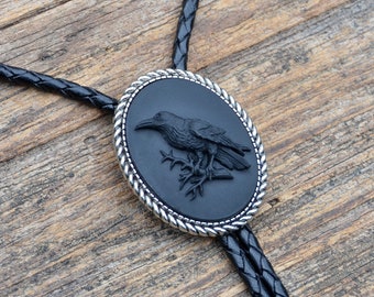 Raven Bolo Tie - Oval - Customizable Cord Color, Tips and Length - Ask About Gold Tips - Express Yourself!