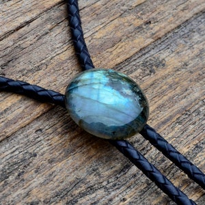 High Grade Labradorite Stone Bolo Tie - Customizable Cord Color, Tips and Length - Ask About Gold Tips - Express Yourself!