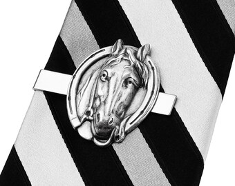 Pince à Cravate Vintage Années 1950 Tête De Cheval Et Fer à Cheval - Doré - Réf 91417
