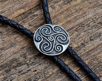Celtic Spiral Bolo Tie - Customizable Cord Color, Tips and Length - Ask About Gold Tips - Express Yourself!
