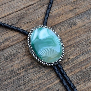 Green Banded Agate Bolo Tie - Oval - Customizable Cord Color, Tips and Length - Ask About Gold Tips - Express Yourself!