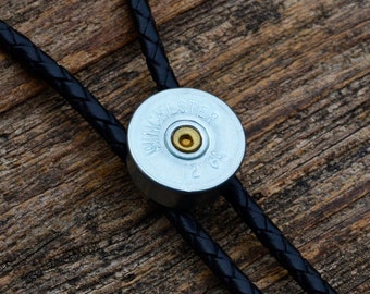 Genuine Winchester Shotgun Shell Cap Bolo Tie - Customizable Cord Color, Tips and Length - Ask About Gold Tips - Express Yourself!