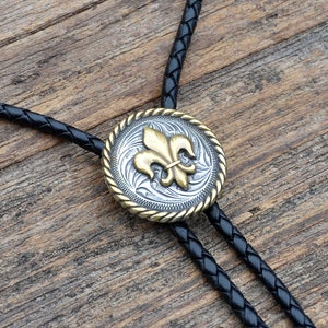 Fleur de Lis With Rope Edge Bolo Tie - Customizable Cord Color, Tips and Length - Ask About Gold Tips - Express Yourself!