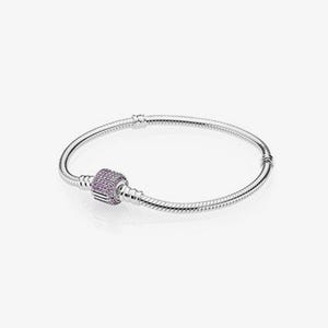 bracciale Pandora con chiusura rosa, argento sterling, tutte le taglie