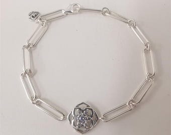 Pulsera Pandora Rose Petals de eslabones, tallas 16 cm, 18 cm y 20 cm, plata de ley 925.