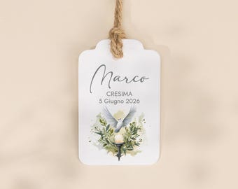 20 pz Biglietti Tag Bomboniera Cresima personalizzati in cartoncino - Colomba Sacra