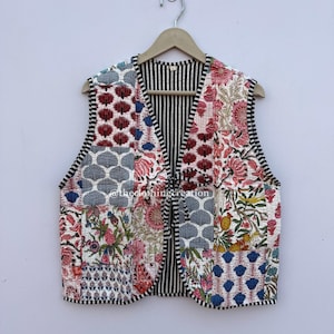 Cotton Quilted Vest, Floral Patchwork Reversible Sleeveless Design