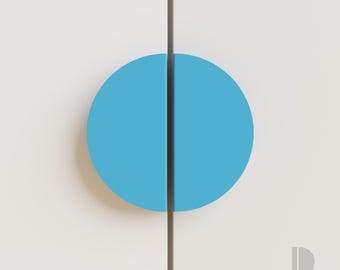Light Blue Cabinet Handle for Modern Furniture, Minimalist Round Metal Drawer Pull