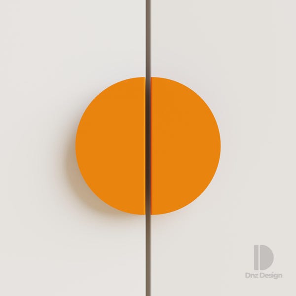 Puxador de armário laranja puro para interiores modernos, puxador de gaveta redondo minimalista em metal.