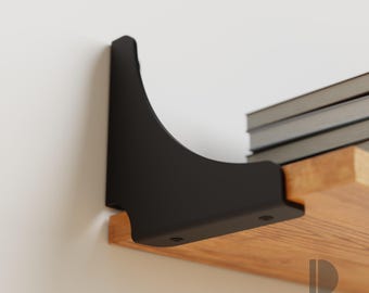 Jet Black Shelf Brackets Set of 2, Modern Metal Wall Support
