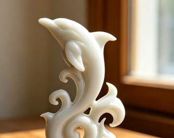 5.5'' Natural White jade Dolphin, Hand Carved Dolphin Statue, Crystal Dolphin Carved, Crystal Gift，Home decor