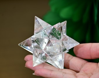 2.8" Natural Clear quartz Merkaba，Crystal Merkaba Star，Crystal Geometry，Concentration memory energetic，Crystal Dodecahedron，Crystal Energy