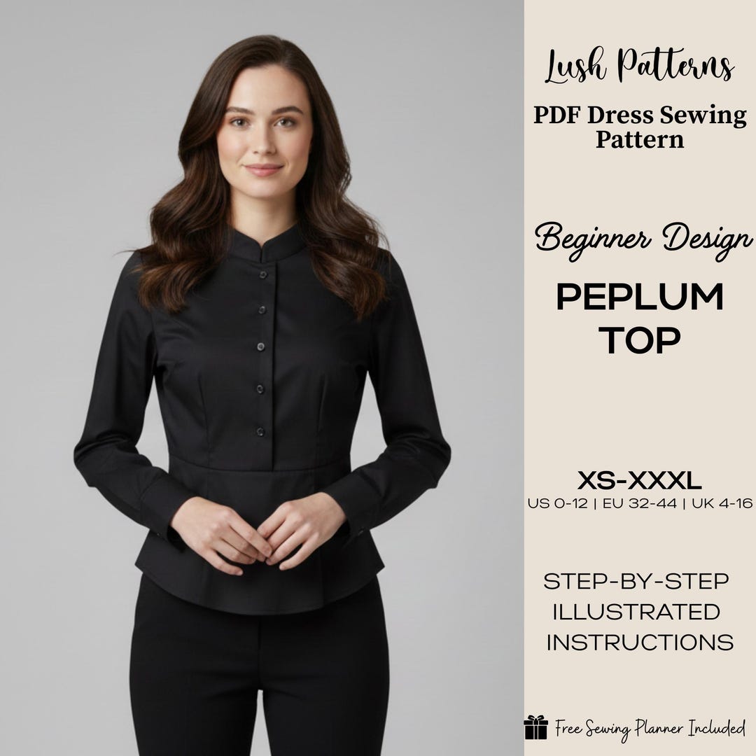 Peplum Top Sewing Pattern PDF | Button Front Peplum Blouse | Beginner ...