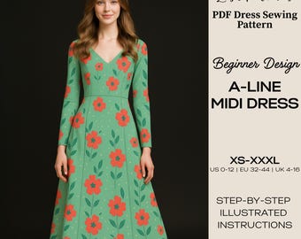 Vintage Floral Maxi Dress Sewing Pattern | A-Line Gown (PDF, XS–XXXL)
