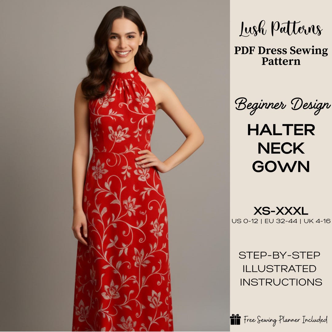 Halter Neck Gown Sewing Pattern Pdf : Elegant Formal Dress (XS–XXXL) - Etsy