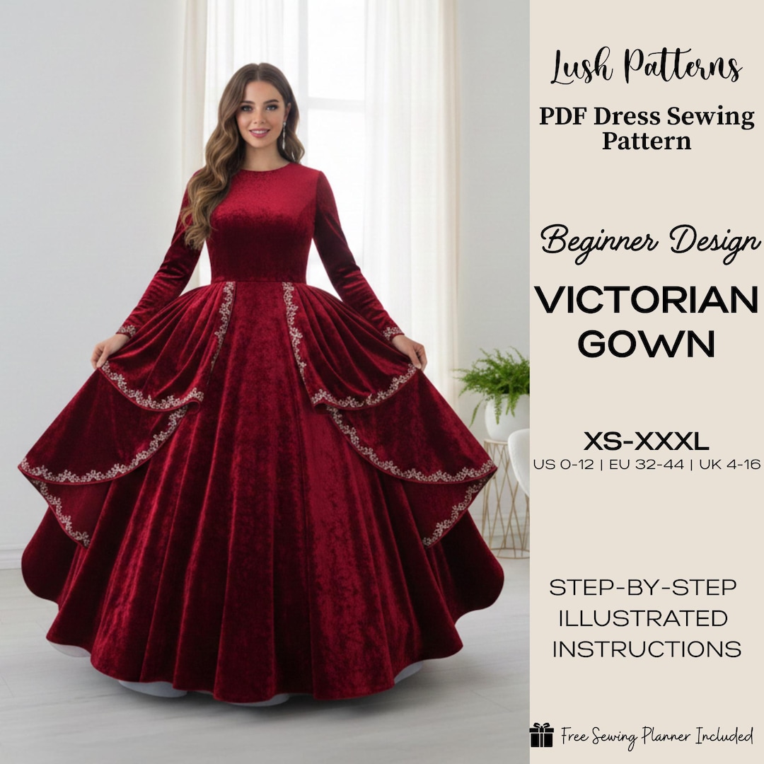 Victorian Ball Gown Sewing Pattern | Historical Dress, XS-XXXL (PDF ...