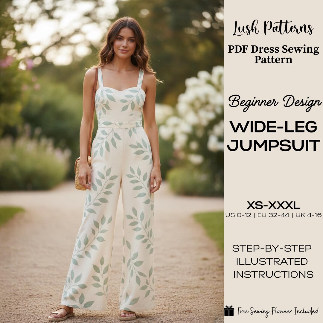 Wide Leg Jumpsuit Sewing Pattern | Beginner Friendly, XS-XXXL (PDF ...