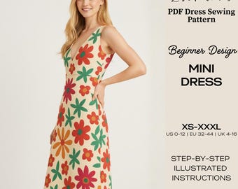 V-Neck Summer Dress Sewing Pattern Pdf | Beginner Friendly (US 0-12, XS–XXXL)