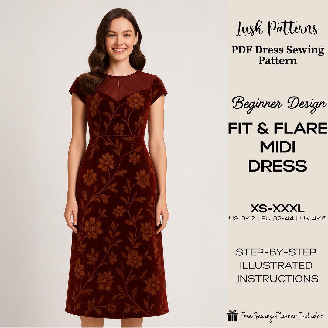Fit and Flare Midi Dress Sewing Pattern | Elegant Beginner Design (XSXXXL PDF) - Etsy UK Fit and Flare Midi Dress Sewing Pattern | Elegant Beginner Design (XSXXXL PDF) - Etsy UK