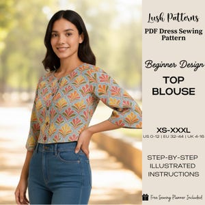 Bloom Top Sewing Pattern Pdf : Cropped Blouse, Flared Sleeves (Digital PDF Download XS–XXXL)