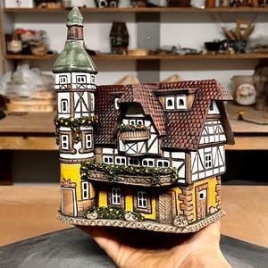 Village Tower House - Ceramic Aroma Oil Burner and Tea Light Holder