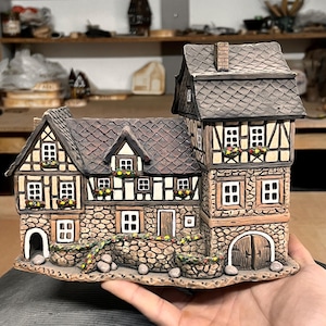 Stone Village House - Keramische aromabrander en theelichthouder