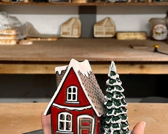 Handmade Ceramic Christmas Village Miniature – Tea Light Holder and Aroma Diffuser