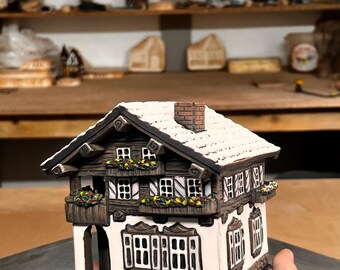 Handmade Ceramic Christmas Village House – Tea Light Holder Aroma Diffuser Incense Burner Switzerland