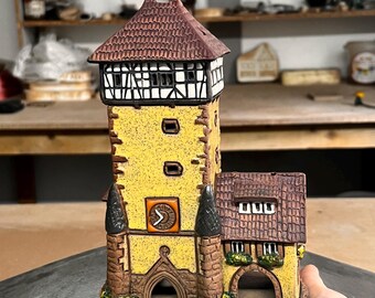 Handmade Ceramic House – Tea Light Holder Collectible Tower