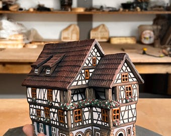 Handmade Tiny House Ceramic – Tea Light Holder Aroma Diffuser