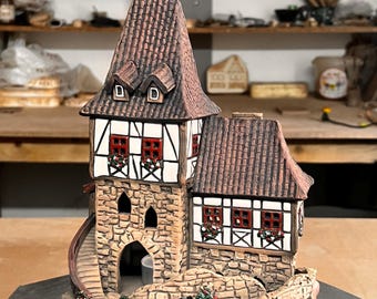 Handmade Ceramic House Miniature Candle Tea Light holder Aroma Oil Diffuser