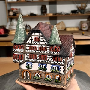 Handgjort keramiskt hus – Värmeljushållare Aromoljediffusor Samlarobjekt