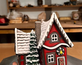 Handmade Ceramic Christmas Village House – Tea Light Holder Aroma Oil Diffuser
