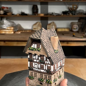 Handgjord Keramikhusminiatyr – Värmeljushållare Eterisk Olja Diffusor Gåva