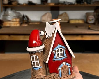 Handmade Ceramic Christmas Village House - Ceramic, Clay Incense Holder