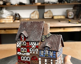 Handmade Ceramic House – Tiny Tea Light Holder Essential Oil Diffuser