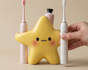 Ceramic Toothbrush Holder Star Organizer Bathroom Storage Face Stand