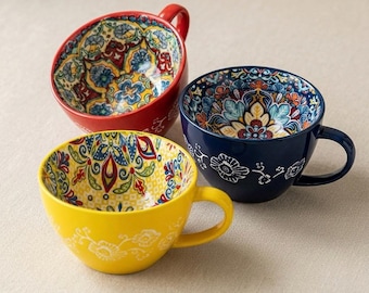 Bohemian Ceramic Mug, Morning Tea Cup, Handmade Drinkware