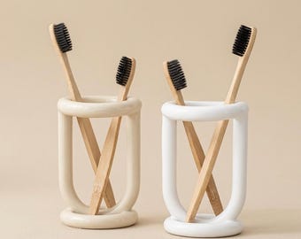 Ceramic Toothbrush Holder Handmade Bathroom Organizer Storage