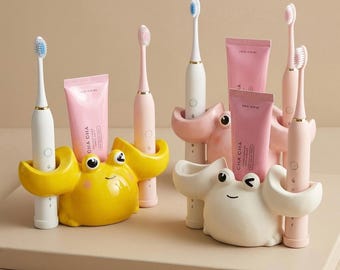 Ceramic Toothbrush Holder Crab Design Bathroom Organizer Electric Brush Stand Storage