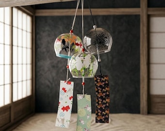 Japanse glazen windgong Furin voor buiten, tuin, raam, hangende bel
