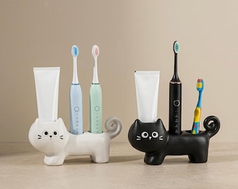 Ceramic Cartoon Cat Toothbrush Holder Electric Bathroom Stand