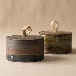 Japandi Ceramic Storage Jar Handmade in France Airtight Tea Canister Wabi Sabi Coffee Bean Container Minimalist Kitchen Decor Gift Idea