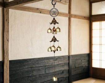 Brass Double Bell Wind Chime Metal Hanging Pendant Wall Patio Decor