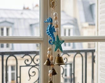 Starfish Wind Chime with Blue Mediterranean Bell Pendants