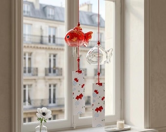 Japanese Glass Wind Chime Goldfish Furin Outdoor Garden Pendant