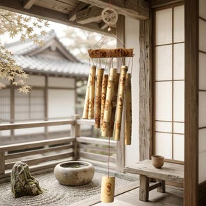 Bamboo Wind Chime Vintage Garden Hanging Ornament Eco-Friendly Door Window Decor