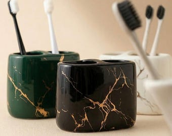 Marble Ceramic Toothbrush Holder Bathroom Cup Sink Organizer