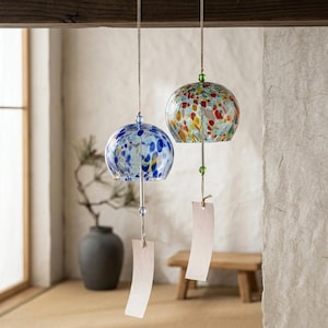 Japanese Red Orange Glass Wind Chime Handmade Suncatcher Garden Decor